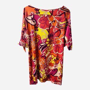 TRINA Trina Turk Size Large Vinet Tie Slit Sleeve Floral Medley Mini Dress